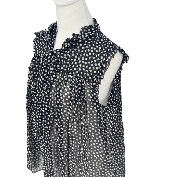 🖤 KATE SPADE Polka Dot Silk Blouse S EUC Black White Ruffle Sleeveless Top - Picture 2 of 7